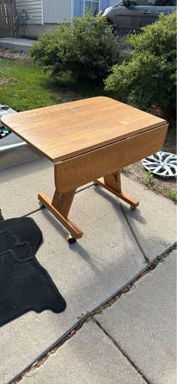 Vintage Oak Drop-Leaf Table on Casters