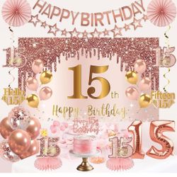 Goldrose 15th Happy Birthday Backdrop Size 59 By 39 Inches