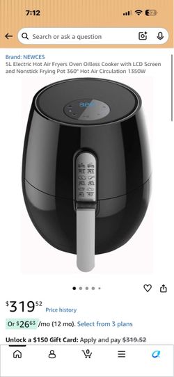 5L Electric Hot Air Fryers Oven Oilless Cooker with LCD Screen and Nonstick Frying Pot 360° Hot Air Circulation