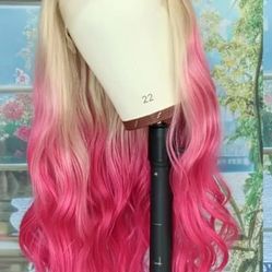 28 inch Ombre Pink Body Wave Glueless Wig