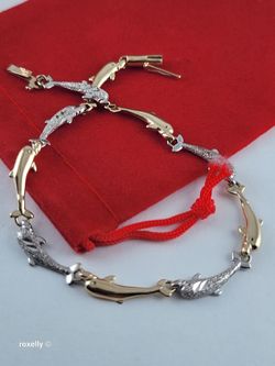 14K Two-Tone Gold Dolphin Link Bracelet, Solid Gold!/ Pulsera de Oro con Dos Tonos de Oro Diseño de Delfines! 👌🎁Post Tags: Pulsera de Oro