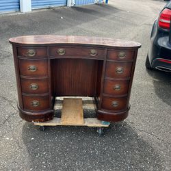 Antique Kidney Shaped Desk With Glass Top