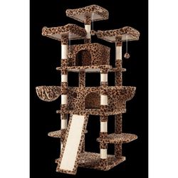 Amolife Extra Large 68" Cat Tree and Indoor Cat Tower, Condo House with Scratching Board and Thick Posts, Leopard Print