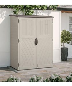 4 ft. 5 in. W x 2 ft. 7.5 in. D x 6 ft. H Large Plastic Resin Vertical Outdoor Storage Cabinet Shed in Vanilla (Beige)