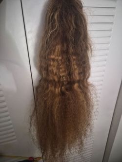 Long Brown Wavy Human Hair lace wig