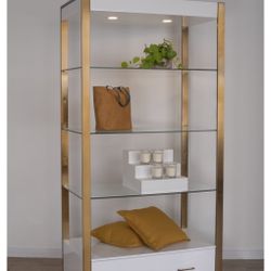 White Glossy Chrome Bookcase Etagere 