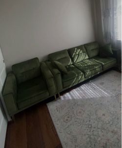 Green Velvet Sofa and Armchair Set