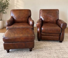 Lane Genuine Leather Recliner + Chair & Ottoman – Brown Leather Set