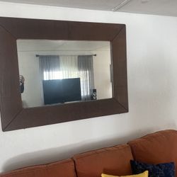 Mirror With Brown Leather Frame