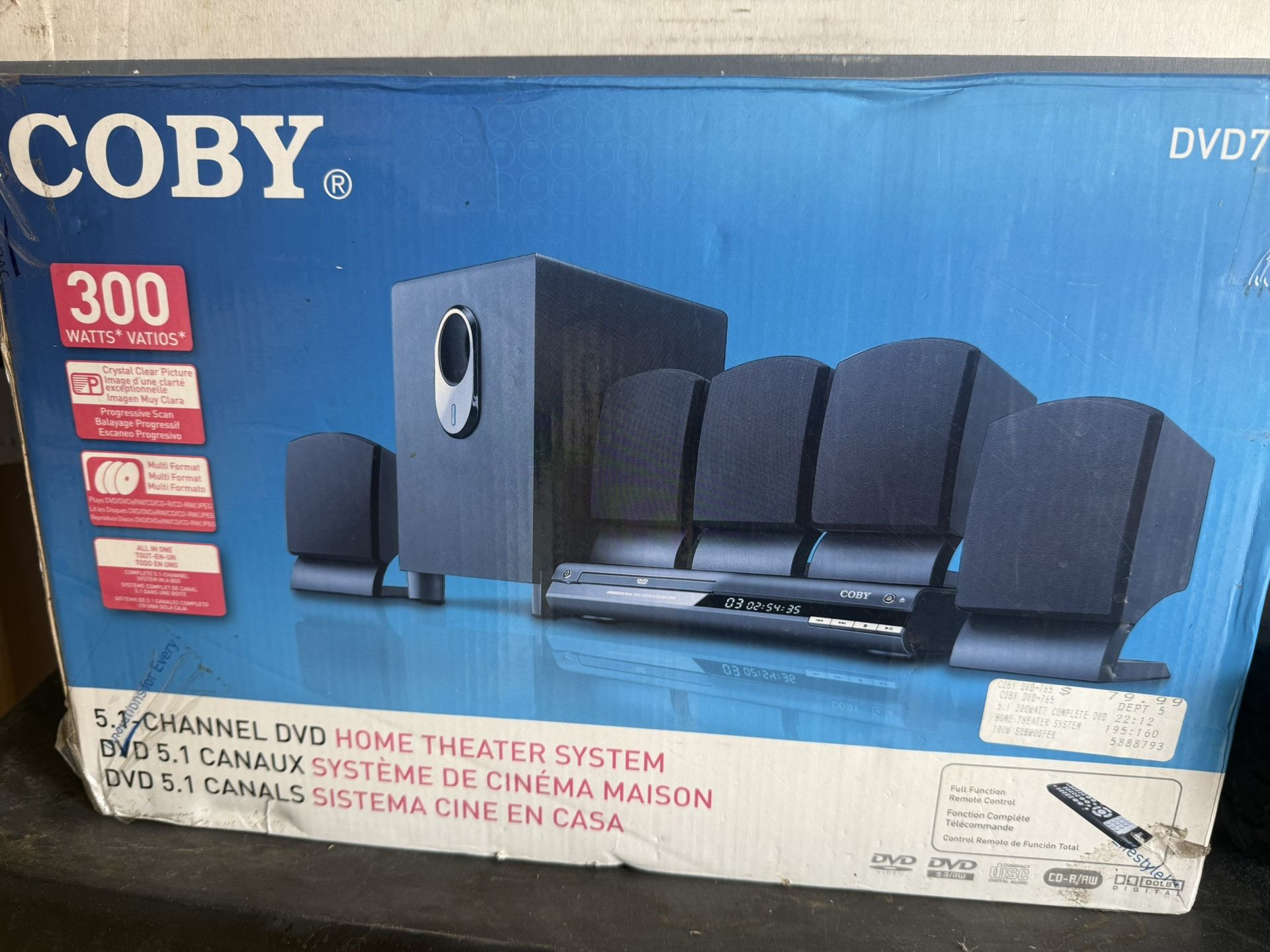 Coby DVD765. Home Theater System 5.1 Channel. With DVD Player.