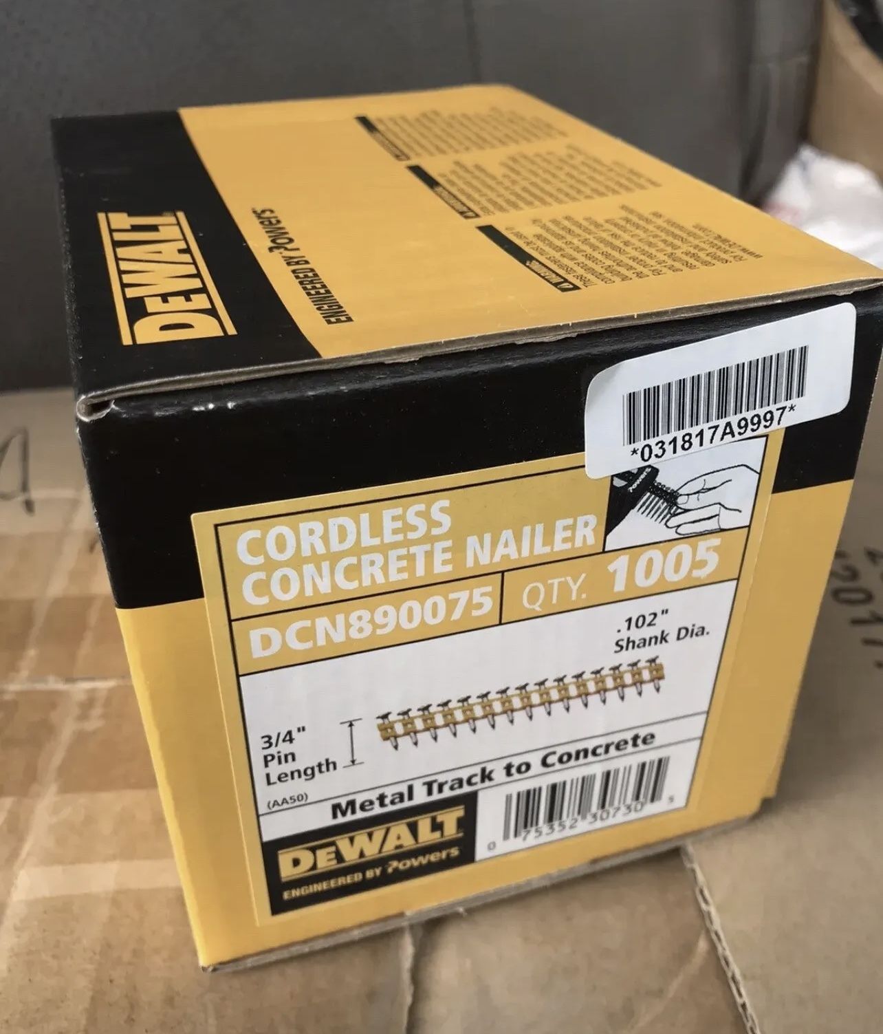 DeWalt DCN890075 CCN Pin 3/4" X .102" (1005/bx) Metal Track To Concrete Cordless Nailer Nails