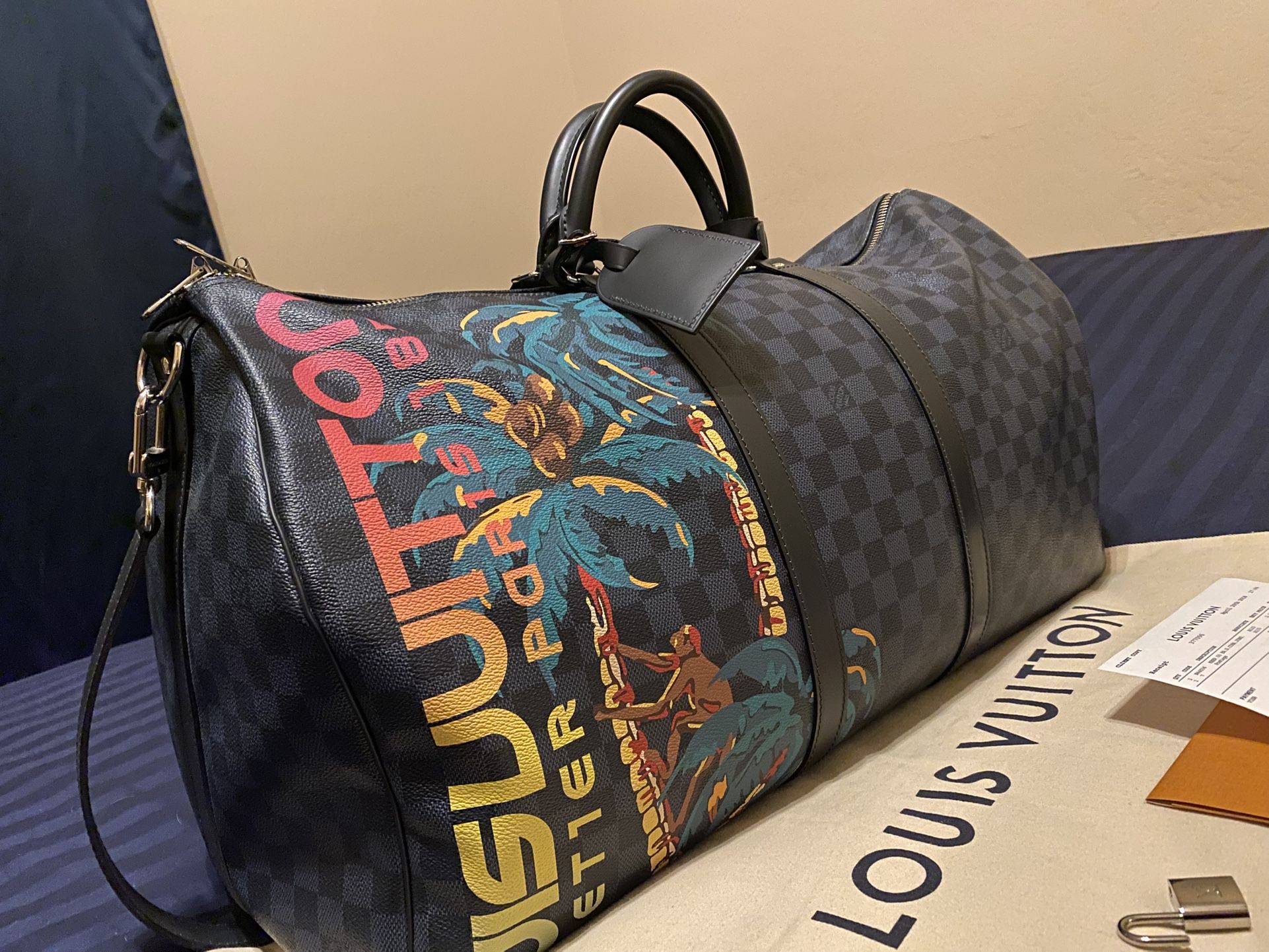 Louis Vuitton Keepall Bandouliere 55 Damier Cobalt Jungle Weekend Travel Bag