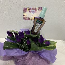 Purple Flower Arrangement With Body Mist