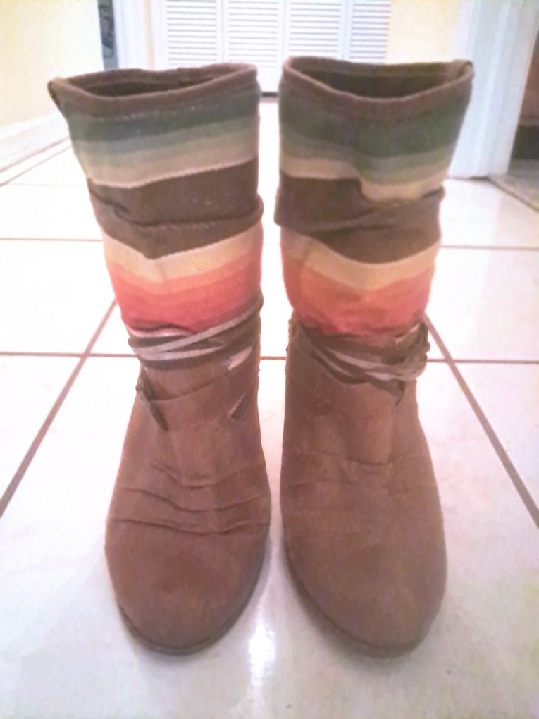 Womens Southwestern-Inspired Brown Suede Boots