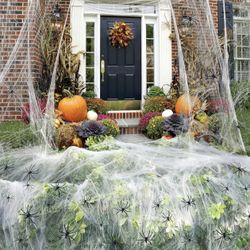 Spider Webs Halloween Decorations Outdoor & Indoor - 1200 sqft & Extra 30 Fake Spiders - Durable & Stretchable Halloween Yard Decorations Party Favors