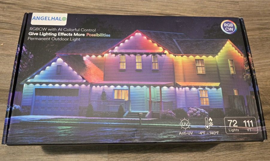 ANGELHALO Permanent Outdoor Lights, 100ft Smart Outdoor Lights with 72 LED Lights, Cool/Warm Eaves Lights IP65 Waterproof