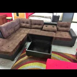 New Chocolate Sectional And Ottoman