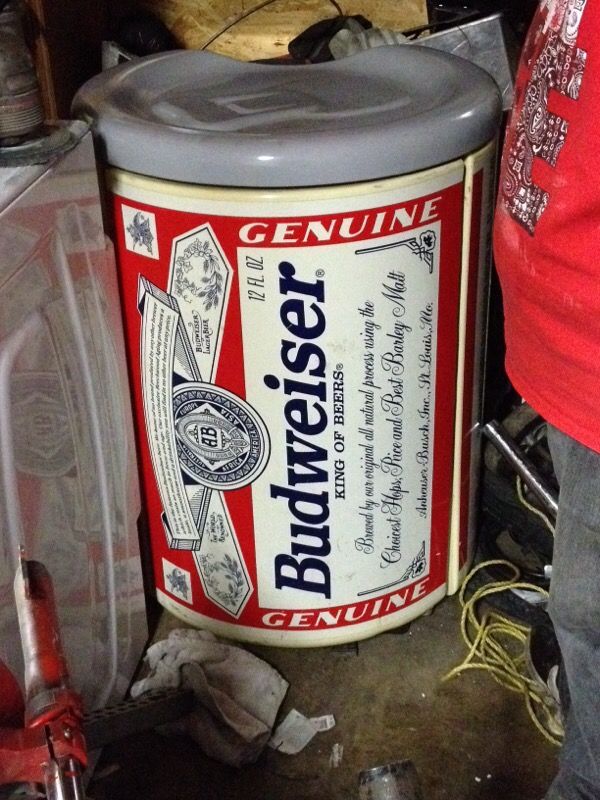 Old style Budweiser can mini fridge