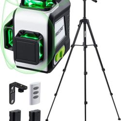 Laser Level 360 Self Leveling with 60" Tripod, Firecore 3 X 360° Rechargeable Green Lazer Leveler Tool for Picture Hanging Wall Tile Construction, 2 B