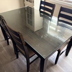 Dinette Set W/ Glass Top 6 Chairs 