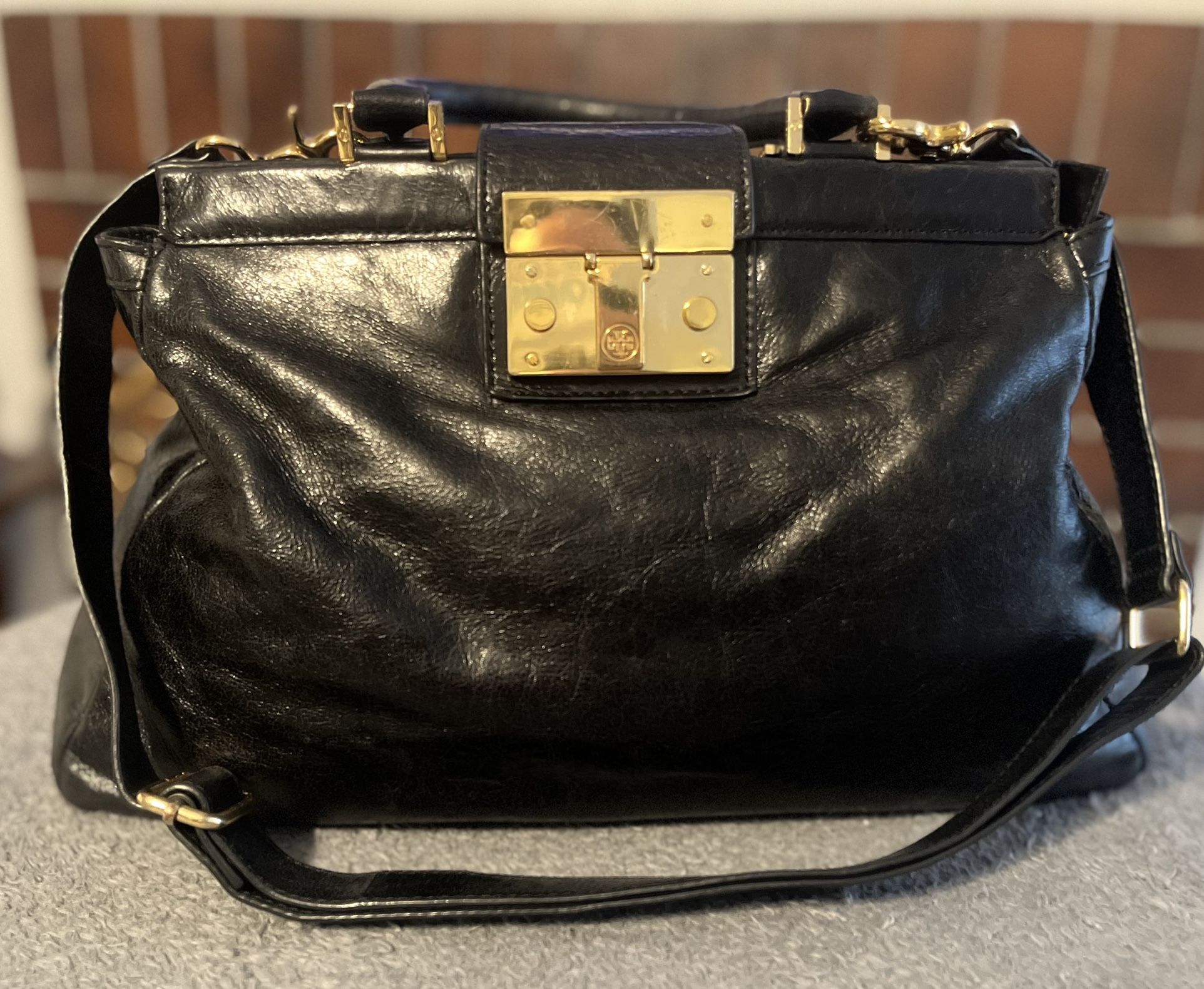 Tory Burch Black and Gold Holland Satchel with Luxurious Accents