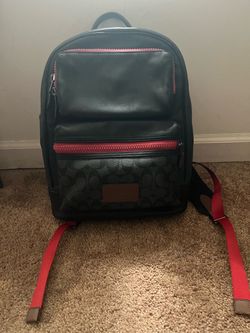Coach Signature Leather Backpack Blue Red