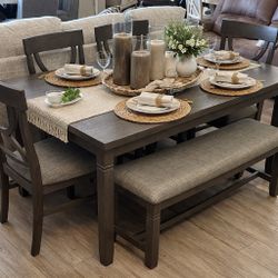 $0 Down Dining Table Set 🪑 6 Seater w/ Chairs & Bench | $42/mo