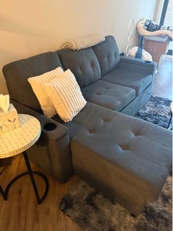 SECTIONAL SOFA (DARK GRAY) w PULL OUT SECTION