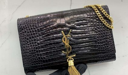 Kate Medium Tassel YSL Crossbody Bag in Croc-Embossed Leather Authentic 