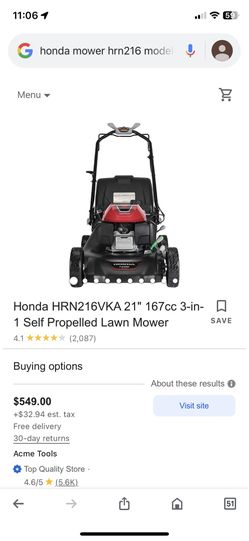 HONDA HRN 216 VKA 21 In 167cc SELF PROPELLED 3 in ONE LAWN MOWER GCV 170 for Sale in Simpsonville SC OfferUp