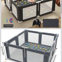 🔥Brand new🔥 Foldable Playpen for Babies and Toddlers, 51" Portable Play Pen with Mat and Ocean Balls, Play Yard with with Visible Mesh for Inddor an
