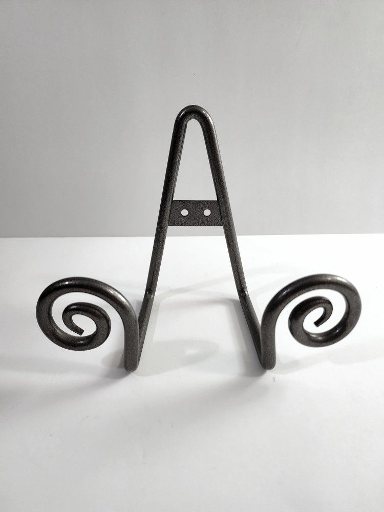 7" Wall Mounted Plate / Photo Holder Decorative Scroll Gunmetal Wrought Iron