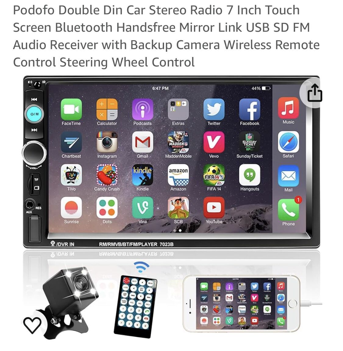 BNIB 7” Double Din Car Stereo Bluetooth And Backup Camera