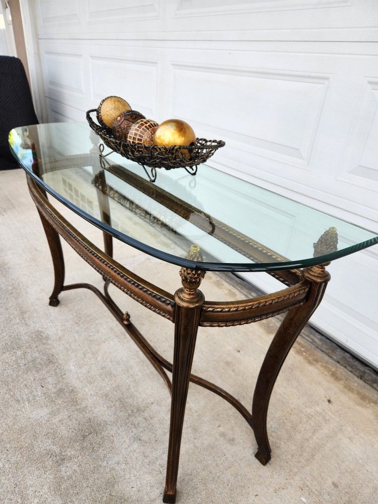 Beautiful Vintage Style Glass Top Wood Table.