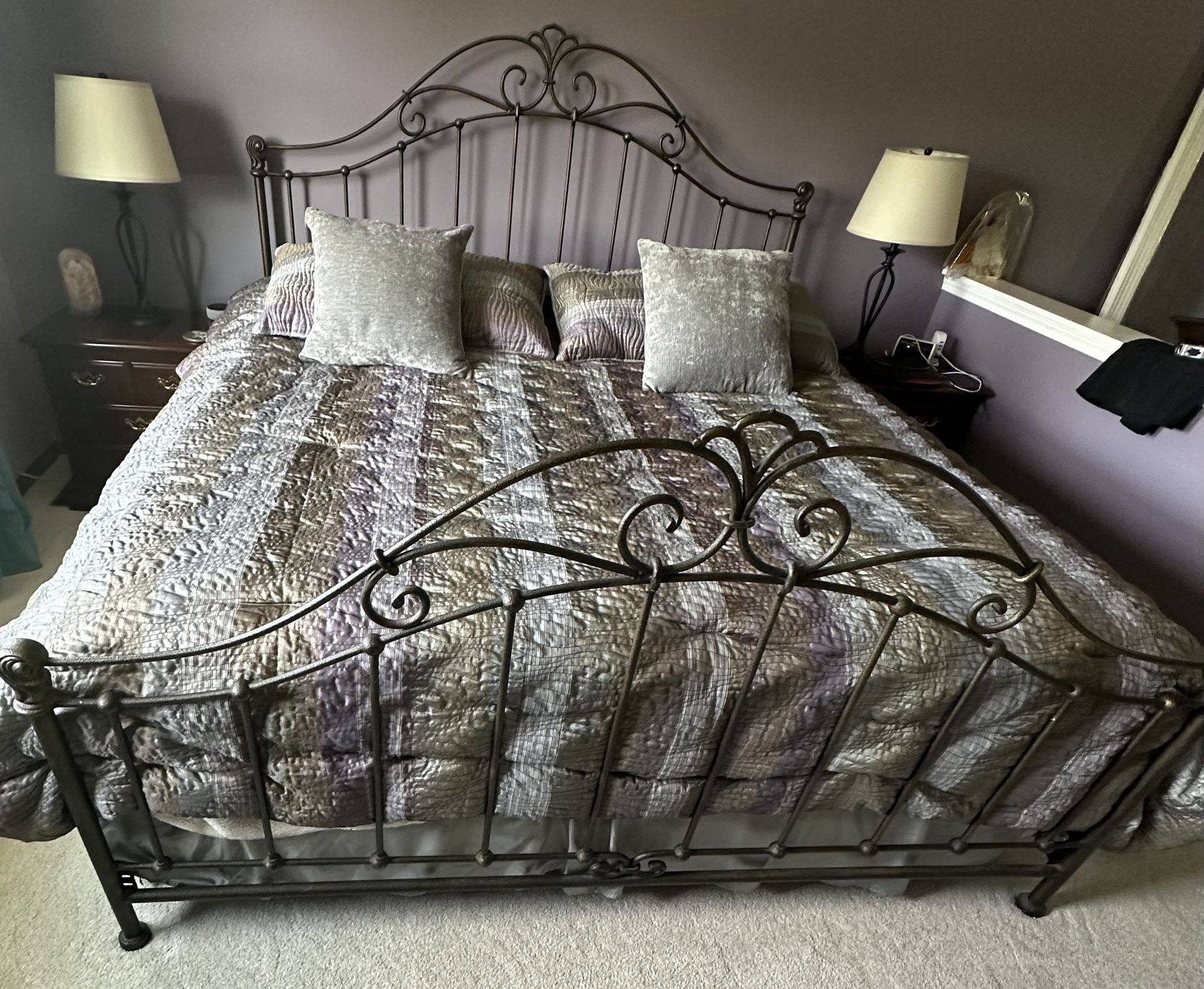 King size wrought iron bed frame and head/ foot board