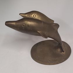 Vintage Solid Brass Dolphin Figurine 