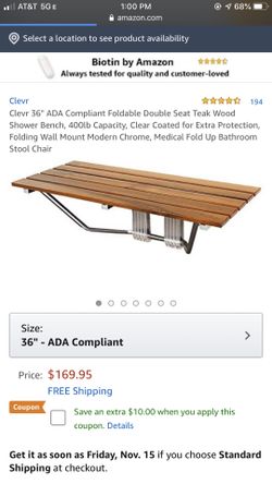 Clevr 36” teak foldable double shower seat