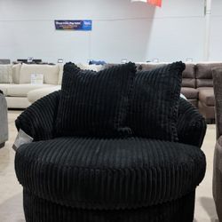 Oversized Swivel Chair  Black Corduroy, Brand New!