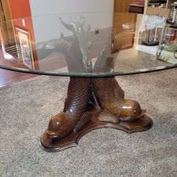 Pick Up Only - Vintage Carved Wood Koi/Dolphin Table