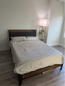 Full Bed Frame with Storage Headboard and Charging Station