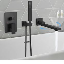 gotonovo Wall Mounted Bathtub Faucet with Hand Held Sprayer,Tub Shower Faucet Set,Single Handle Bathroom Shower System Mixer for Tub,Rough-In Valve In