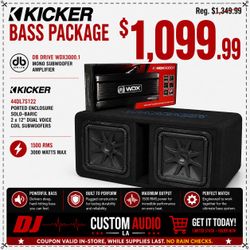 Kicker DL7S12 Dual 12" L7S Subwoofer Ported Box DB Drive Mono Subwoofer Amplifier With Bass Knob 3000 Watts Package 🚨 Payment Options Available 🚨