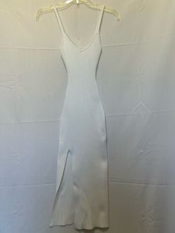 White Ribbed Knit Maxi Dress with Slit