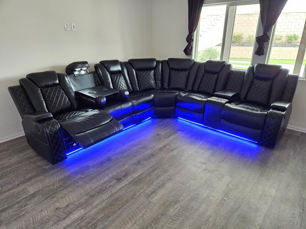 Brand New Sectional 3 Pcs Faux Leather Wireless Charger LED Power Seats $1599