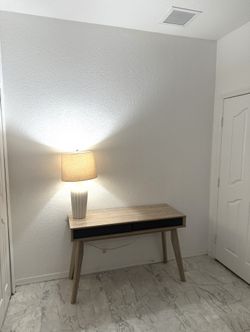 Mid-Century Modern 2-Drawer Oak and Grey Wood Study Desk