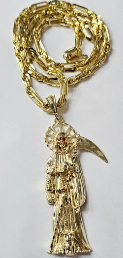 Gold-Tone Santa Muerte Pendant Chain Necklace