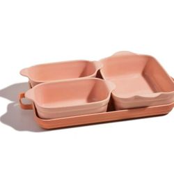 Our Place Bakeware Set | 5-Piece Nonstick, Toxin-Free, Ceramic, Cast Aluminum Set w/Oven Pan, Bakers, & Oven Mat | Space-Saving Nesting Design | Oven-