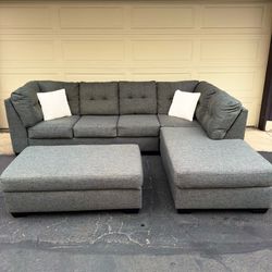Gray Sectional Couch Sofa With Pull Out Bed & Ottoman With Storage