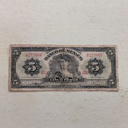 Vintage 1969 Five Mexican Pesos 'La Gitana' Banknote