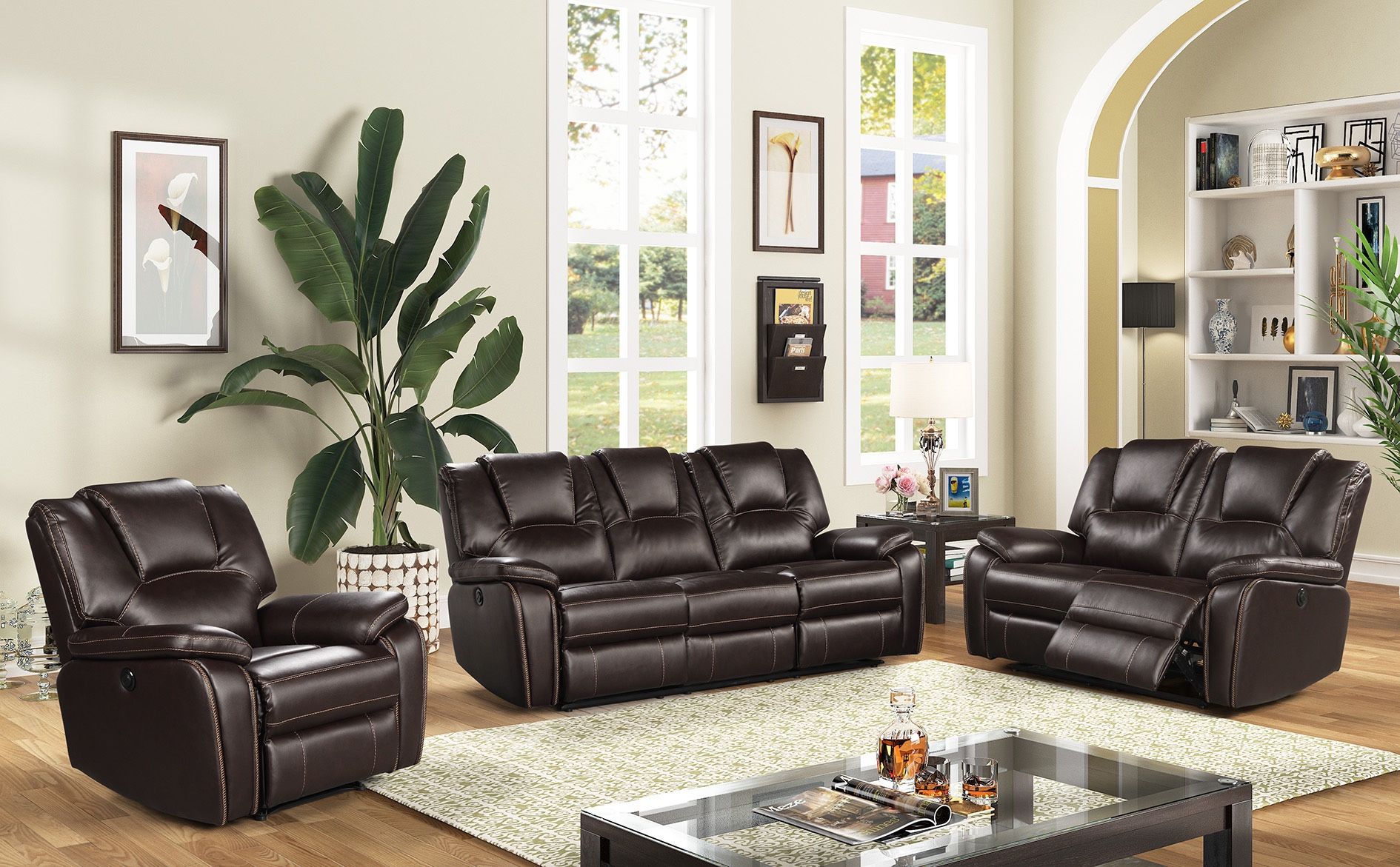 3PC Brown Sofa & Love Seat + Free Recliner Chair